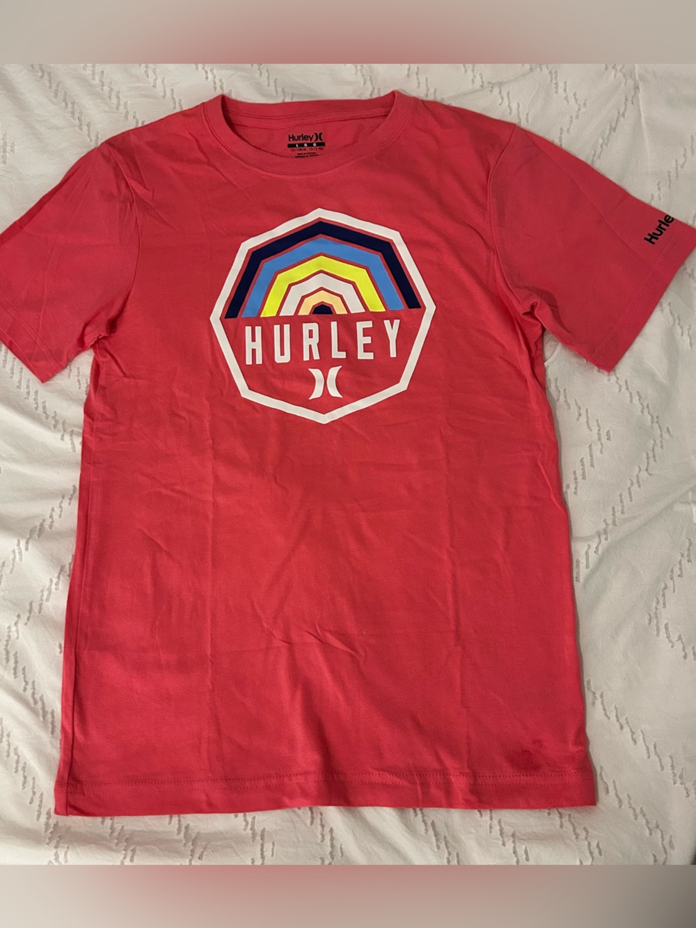 Hurley Girls Short Sleeve Shirt Youth Large 12-13 Years Pink Logo Graphic Print